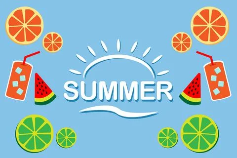 A summer design in different style with blue background Stock Illustration