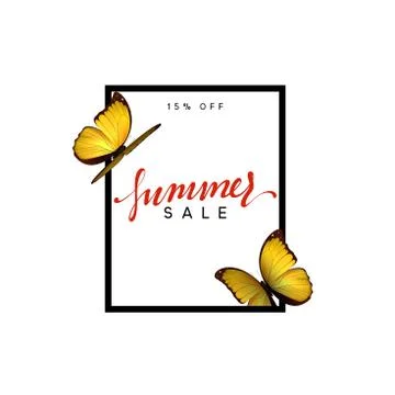 Summer design frame layout. Poster sale with beautiful elegant butterflies Stock Illustration
