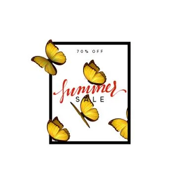 Summer design frame layout. Poster sale with beautiful elegant butterflies Stock Illustration
