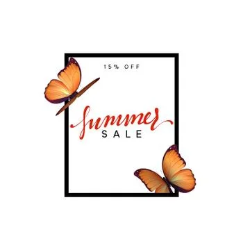 Summer design frame layout. Poster sale with beautiful elegant butterflies Stock Illustration