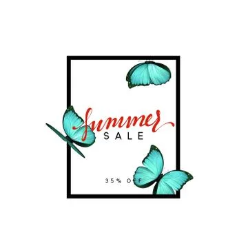 Summer design frame layout. Poster sale with beautiful elegant butterflies Stock Illustration