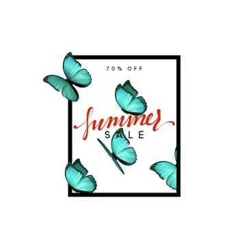 Summer design frame layout. Poster sale with beautiful elegant butterflies Stock Illustration
