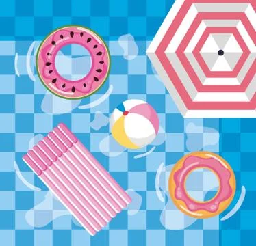 Summer design with pool, umbrella and float Stock Illustration