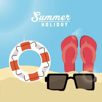 Summer design. sandals, float and glasses  icon. graphic design Stock Illustration