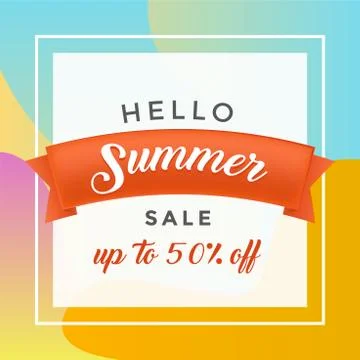 Summer discount flat vector banner template. Summertime sale offer in square Stock Illustration