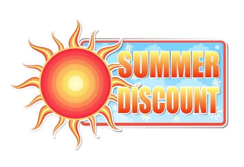 Summer discount in label with sun Stock Illustration