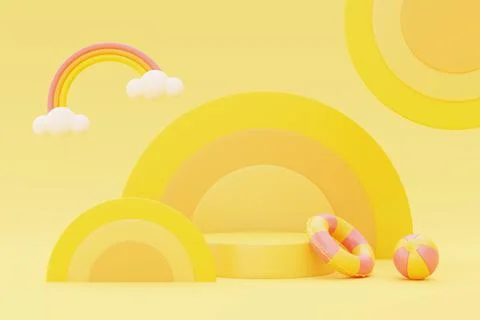 Summer display with summer elements,3d rendering. Stock Illustration