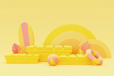 Summer display with summer elements,3d rendering. Stock Illustration