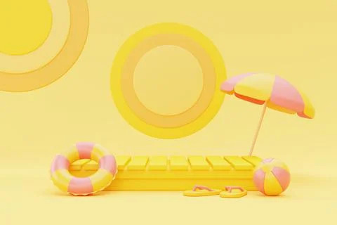 Summer display with summer elements,3d rendering. Stock Illustration