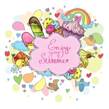 Summer doodle elements Illustrazione stock