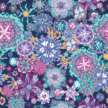 Summer Doodle Floral Pattern Stock Illustration