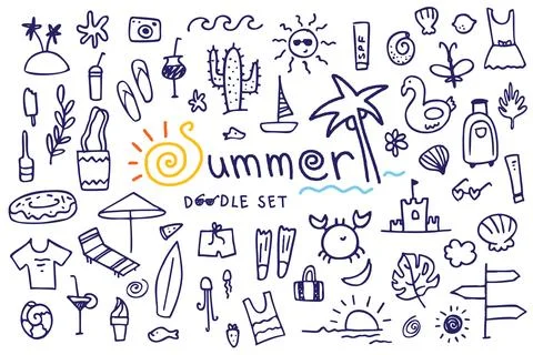 Summer doodle hand drawn set of elements イラスト素材