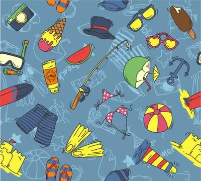 Summer doodle seamless pattern and cheer color Illustrazione stock