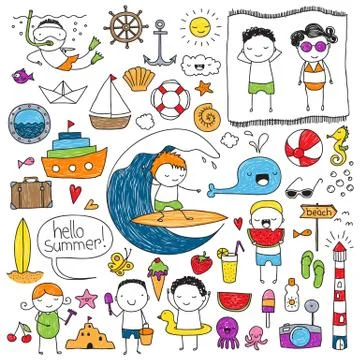Summer doodle set Illustrazione stock