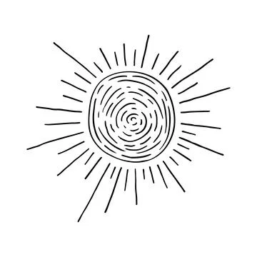Summer doodle sun. Nice warm weather. Sunburn on vacation. Hand drawn thin li Stock Illustration