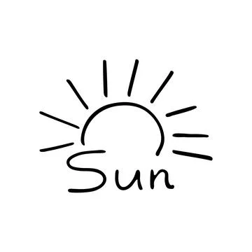 Summer doodle sun. Nice warm weather. Sunburn on vacation. Hand drawn thin li Illustrazione stock