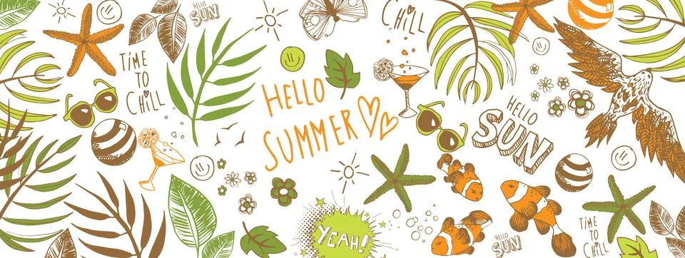 Summer doodles background Stock Illustration