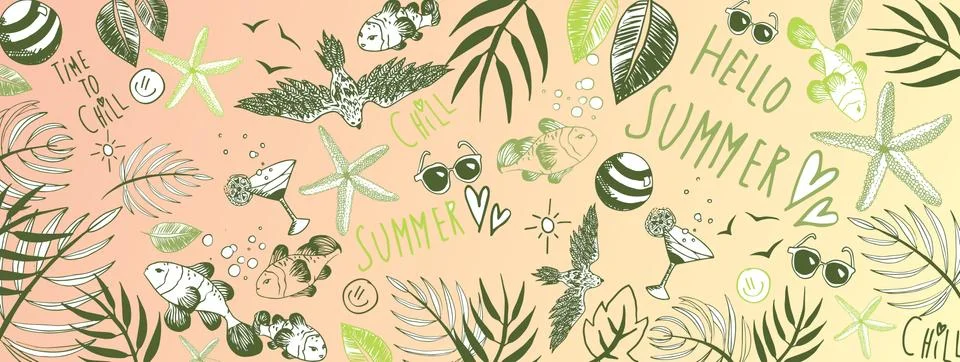Summer doodles background Stock Illustration