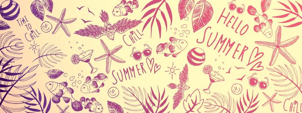 Summer doodles background Stock Illustration