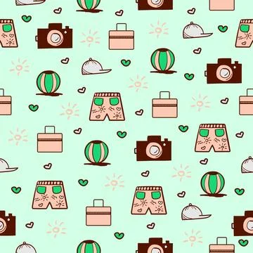 Summer doodles, seamless pattern Stock Illustration