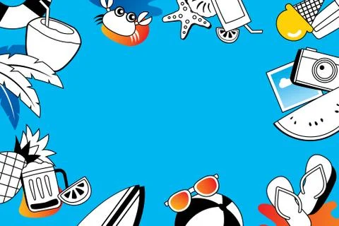 Summer doodles symbol and objects icon elements with space for text. Hand dra Illustrazione stock