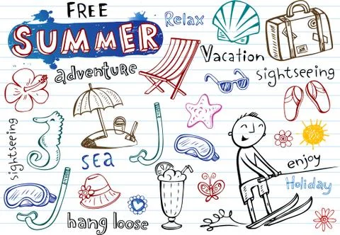 Summer doodles, vector illustrations Illustrazione stock