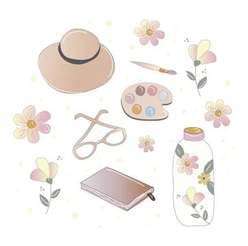 Summer Drawing Kit. Outline. Vector illustration. 스톡 일러스트