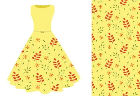 Summer dress with leaf pattern Stock Illustration