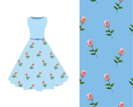 Summer dress rose pattern Stock Illustration