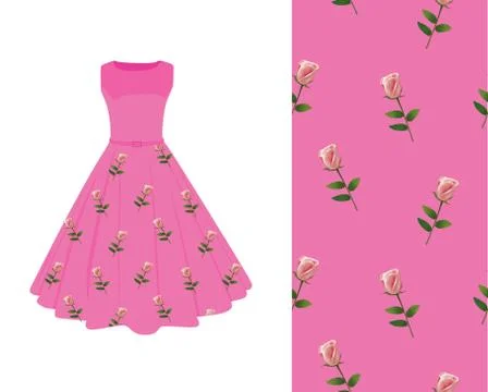 Summer dress rose pattern Stock Illustration