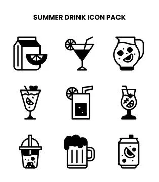 Summer Drink DuoTone Bundle Icons Pack Stock Illustration