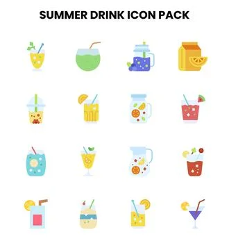 Summer Drink Flat Design Icons Pack 스톡 일러스트