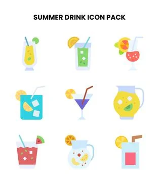 Summer Drink Flat Icons Pack Stock Illustration