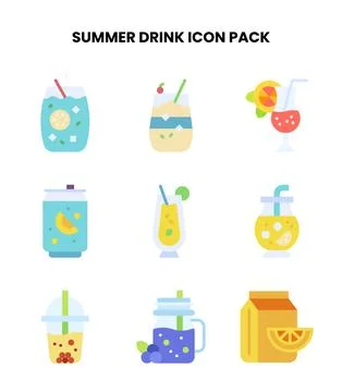 Summer Drink Flat Icons Pack Ilustración de archivo
