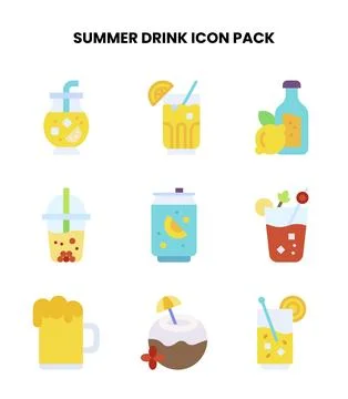Summer Drink Flat Scalable Icons Pack Stock Illustration