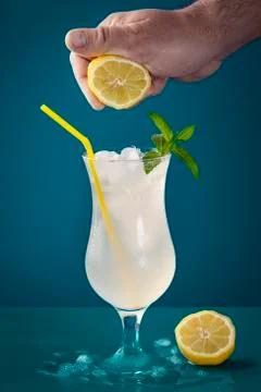 Summer drink with fresh squeezed lemons and ice Stock Photos