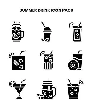 Summer Drink Glyph Vector Icons Pack Stockillustratie