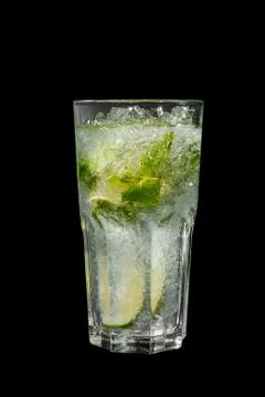 Summer drink with lime and mint isolated black Stock Photos