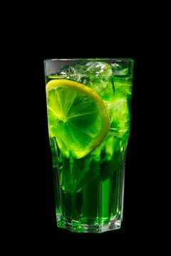 Summer drink with lime and mint isolated black Stock Photos