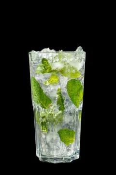 Summer drink with lime and mint isolated black Stock Photos
