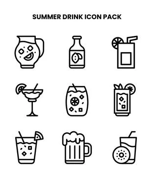 Summer Drink Line Bundle Icons Pack Stock Illustration