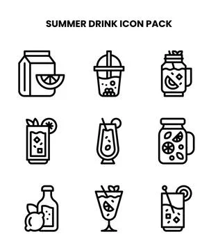 Summer Drink Line Bundle Icons Pack Illustrazione stock
