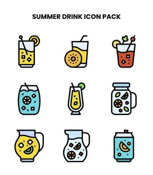 Summer Drink Lineal Color Vector Icons Pack Ilustración de archivo