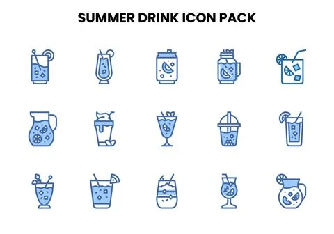 Summer Drink Two Colour Bundle Icons Pack Stock Illustration