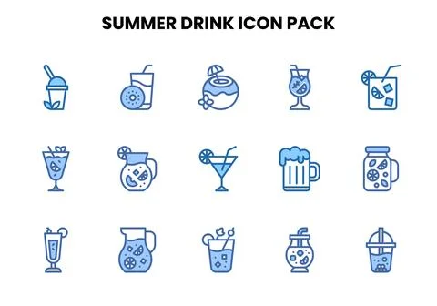 Summer Drink Two Colour Collection Icons Pack Stock Illustration