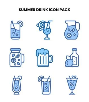 Summer Drink Two Colour Graphics Icons Pack 스톡 일러스트