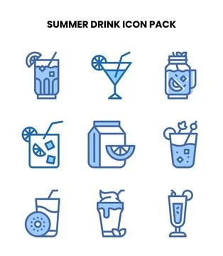 Summer Drink Two Colour Graphics Icons Pack Stock Illustration