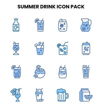 Summer Drink Two Colour Vector Icons Pack Stock Illustration