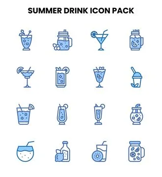 Summer Drink Two Colour Vector Icons Pack Stock Illustration