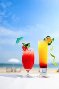 Summer drinks with blur beach Stock Photos